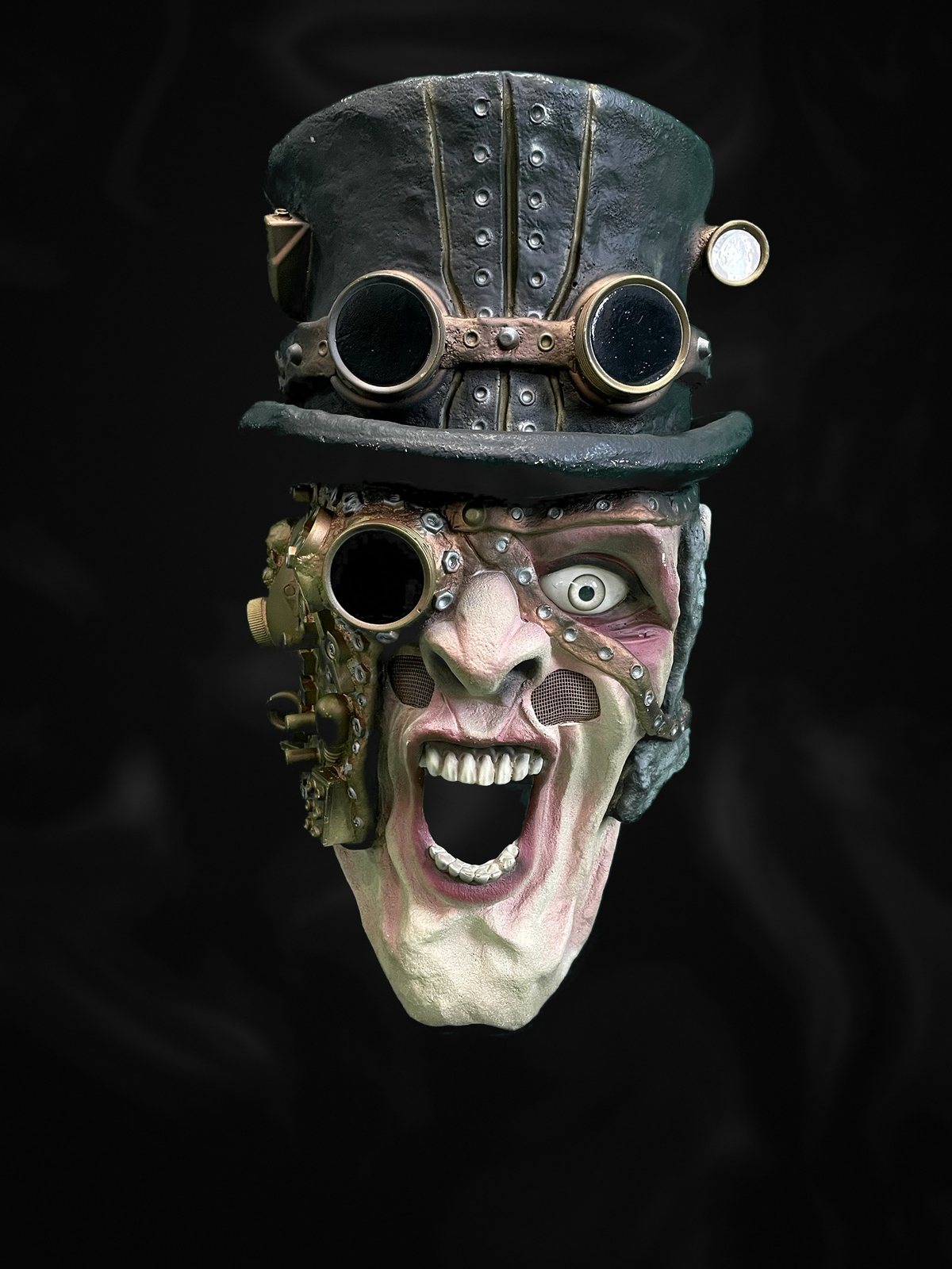 Steampunk-Maske der Lärmer mit Zylinder, frontal